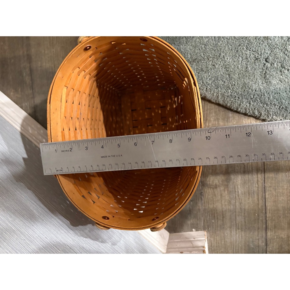 Longaberger 2001 Handwoven Tall Oval Basket Yellow Leather Handles USA 10.5x11" - Picture 13 of 13